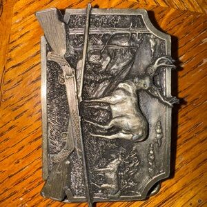 Silver Hunting Scene Belt Buckle